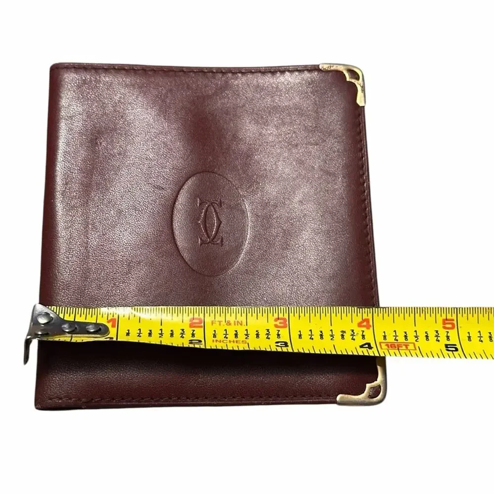 Vintage Cartier Burgundy Leather Men's Wallet with Gold Corner Accents